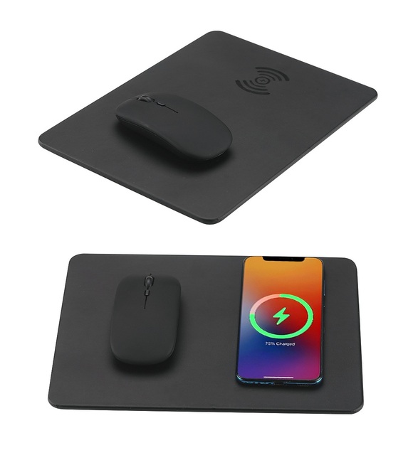 15W Fast Wireless Charging Desk Mat PU Leather Mouse Pad Phone Charger Non-Slip Waterproof for Office Home iPhone Samsung