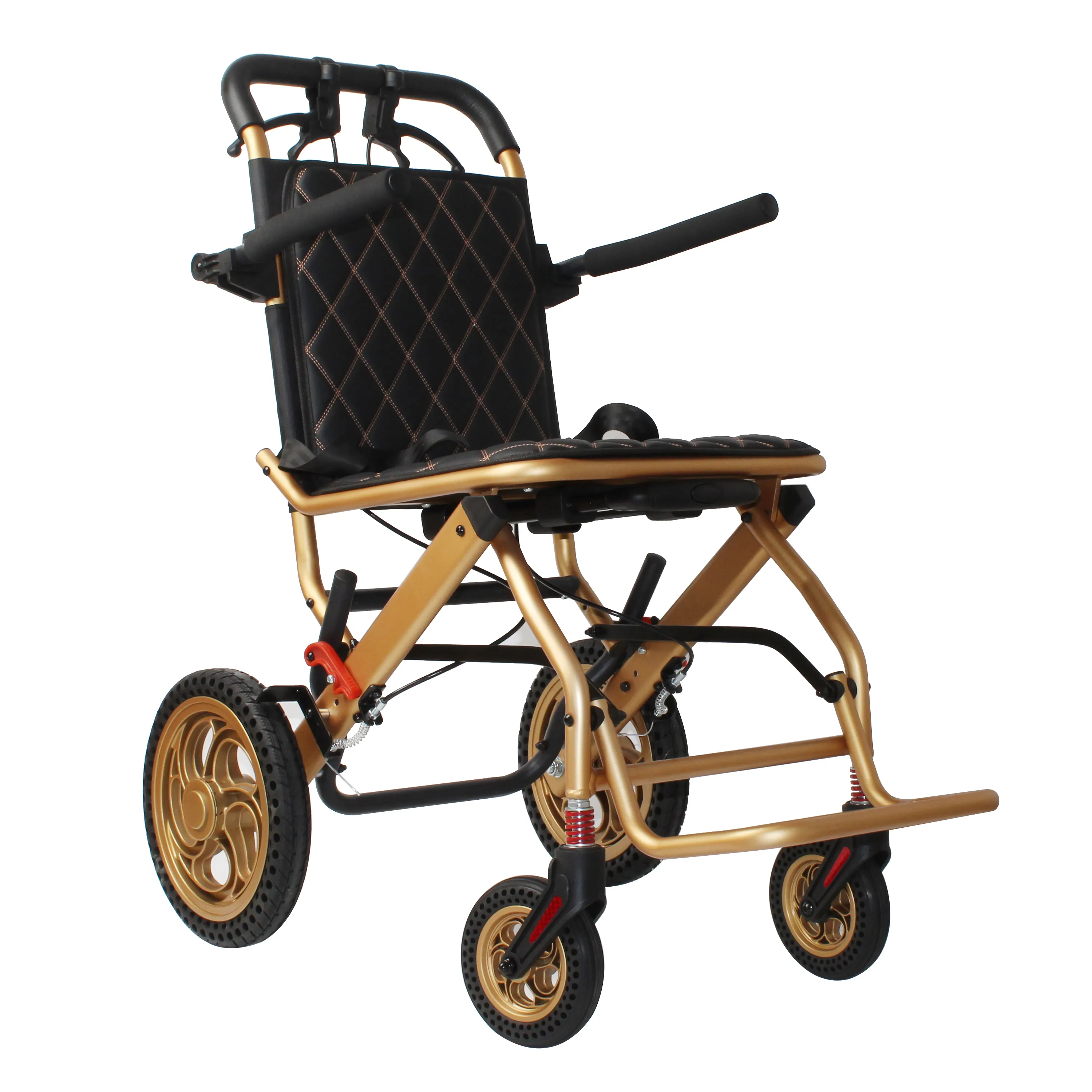 באיכות גבוהה מתקפל קל משקל אלומיניום נסיעות כיסא גלגלים עם גבוהה משענת ומטען ידית לשימוש מטוס