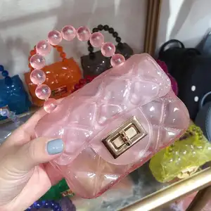 2023 Hot Sale Rainbow Mini Jelly Bag Purse And Handbag For Kids Clear Jelly Handbag With Pearl