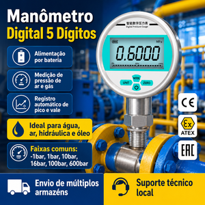 Manomètre numérique industriel avec affichage LCD alimenté par batterie, vide absolu pour la mesure de l'eau, de l'air, du gaz et de l'huile - Product Image 1