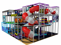 Structure de jeu intérieure commerciale pour enfants, écologique, robuste et durable, avec toboggan multi-niveaux sur le thème de la fusée spatiale