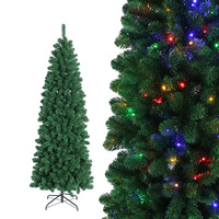 Realistischer schlanker Kiefer-Weihnachtsbaum mit vorinstallierten warmweißen Lichtern, schmaler künstlicher Weihnachtsbaum