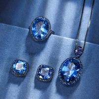 Nouveau laiton plaqué platine 13*18-12*16 Simulation bleu spinelle noir pistolet plaqué ensemble de bijoux de mode