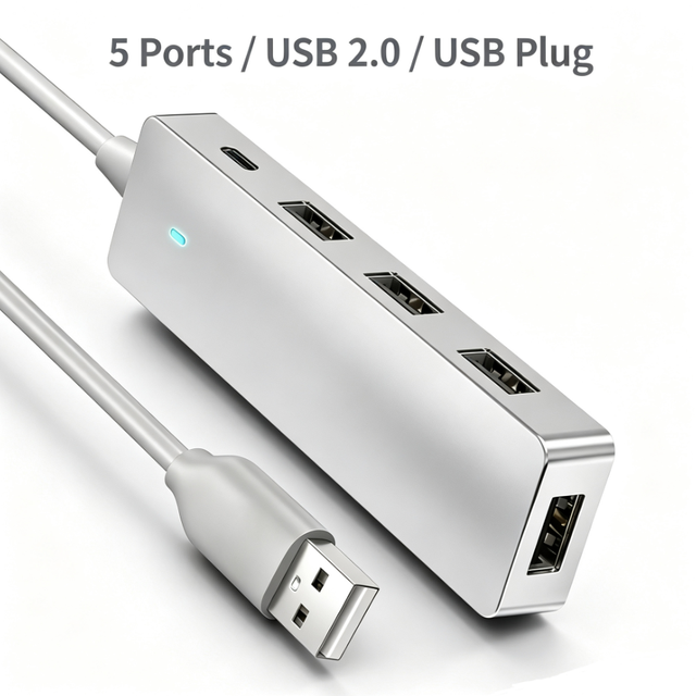 Wholesale 5 in 1 USB 2.0 Hub, 4 Port Data Splitter with Type C Power Port, USB Extender for Ordinateur Portable, Laptop PC