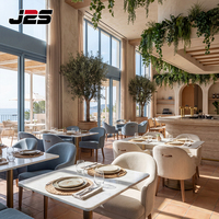 Projet de design d'intérieur de café méditerranéen J2S, sièges rembourrés, table carrée en marbre, ensemble de meubles de restaurant, table et chaises