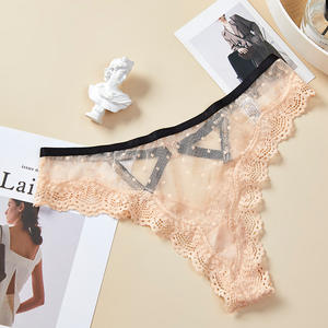 String en dentelle transparente sans couture pour femme, taille basse, imprimé uni, broderie, maille transparente, tricoté en élasthanne/nylon, tailles S-XL - Product Image 6