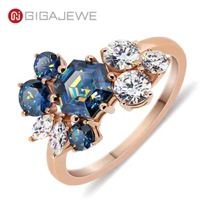 GIGAJEWE total2ct Vivid Blue Farbe 6mm Sechs kant geschnittener Ring Moissan ite 9K/14K/18K Roségold Moissan ite Ring Schmuck anpassen