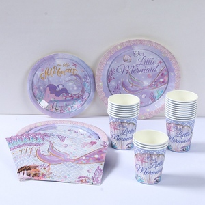 <span class=keywords><strong>Sirena</strong></span> viola stoviglie usa e getta piatti <span class=keywords><strong>sirena</strong></span> tazze tovaglioli <span class=keywords><strong>principessa</strong></span> ragazze felice <span class=keywords><strong>sirena</strong></span> forniture per feste di compleanno - Product Image 1