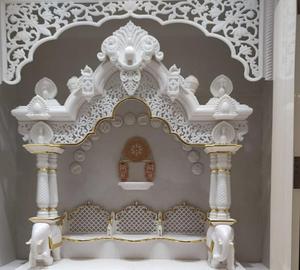 Premium Quality Handcrafted Marble Temple with <b>Decorative</b> Gold Accents and <b>Elephant</b>-Inspired Design Elements - Product Image 2