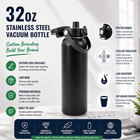 Bouteille d'eau isotherme en acier inoxydable de haute qualité 1000 ml, écologique, avec affichage de la température, couvercle anti-fuite et large ouverture