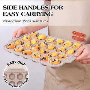 MUYULINS - Molde para hornear mini pasteles y muffins de silicona con marco metálico reforzado, antiadherente, sin BPA, color beige, 24 cavidades, certificado LFGB - Product Image 6