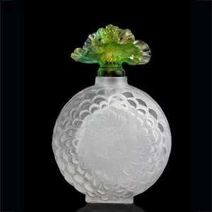 Fengming D'hibiscus Parfum Bouteille Artisanat Vide En Verre De Forme Ronde En Gros De Luxe Vert Blanc Cadeau Emballage de Soins Personnels 1.1kg