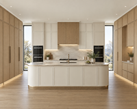 Lemari Dapur Interior Kayu Solid White Oak Model Shaker dengan Kaca Tinggi Kustom Kelas Atas