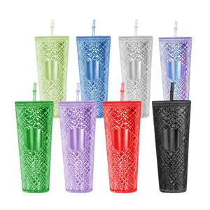 Double Wall Tumbler Irisierende Becher Jeweled Gradient Custom Cups Tasse Bling Sippy Cup Kalte Custom Cups mit Deckel und Strohhalmen