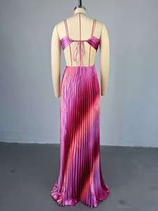 Robe à plis et bretelles sexy en V profond <span class=keywords><strong>Gentlewoman</strong></span> Robes de soirée sans manches élégantes dos nu - Product Image 3