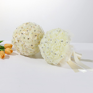 Bouquet da sposa di lusso moderno bianco strass palazzo matrimonio in possesso di fiori di seta artificiale Premium Bouquet rosa stile Euro - Product Image 3