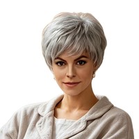 Perruque synthétique courte et texturée Bozhen gris argenté, style bob, pour femmes d'âge moyen et âgées, fabriquée à la machine, ajustable