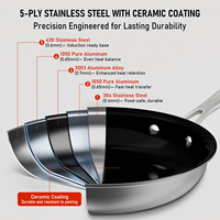 Wok Friteuse Professionnel en Acier Inoxydable 304 5 Plis de Haute Qualité avec Revêtement Céramique Antiadhésif Sans PFOA ni PFAS pour Cuisine de Restaurant