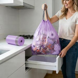 Huamaohengchun - Paquete de 100 Bolsas de Basura Pequeñas sin Perfume de 4 Galones (15 Litros) para Cocina, Oficina, Auto y Baño, Color Morado - Product Image 6