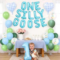 Lot de 46 pièces bleu rose pour fête de révélation du sexe, comprenant un ensemble de ballons lettres « Silly Goose » pour la décoration de la fête du 1er anniversaire de bébé