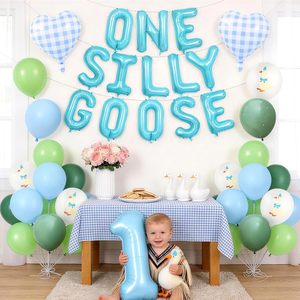 Set de 46 Piezas de Artículos para Fiesta de Revelación de Género Azul y Rosa, Set de Globos con Letras de One Silly Goose para Decoración de Fiesta de Primer Cumpleaños de Bebé - Product Image 3