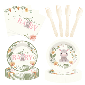 Juego de vajilla desechable DAMAI para fiesta de cumpleaños, platos de papel con diseño floral de conejitos para suministros de baby shower, para 8 personas. - Product Image 4