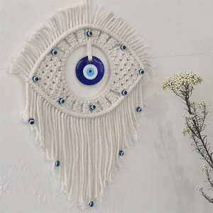 Tapisserie murale bohème en coton tissé à la main avec motif œil turc turquoise pour la décoration intérieure - Product Image 3