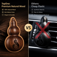 Diffuseur de parfum pour voiture en bois de noyer poli à la main, forme de calebasse Hulu, aromathérapie naturelle, accessoire pour grille d'aération de voiture