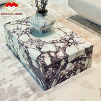 Table basse de luxe à socle bas pour salon, en marbre Calacatta Viola naturel personnalisé, pour cheminée, comptoir de cuisine, villa, hôtel