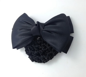 Women Two-Way <strong>Snood</strong> Net Satin Striped Bow Barrette Hair Clip Bun Cover Set Hair Accessory Hair <strong>Snood</strong> - Product Image 4