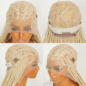 36 pouces #613 Blonde sans nœuds carré boîte tressée perruque pleine à la main Premium fibre synthétique léger sans colle perruque pour les femmes - Product Image 6