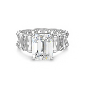 Luxury Women's Yellow <b>Gold</b> Moissanite <b>Cocktail</b> <b>Ring</b> Emerald Cut Prong Setting Geometric Design Engagement Style - Product Image 4
