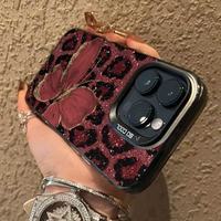 Casing Handphone TPU PC Berlapis Perak dengan Cetakan Kupu-kupu Leopard Mewah untuk Iphone 13 14 15 16 17 18 Pro Max