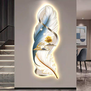 モダンライトラグジュアリーリビングルーム廊下エントランスUV彫刻クリスタル磁器LEDライトフェザー壁画ウォールデコレーション絵画 - Product Image 1