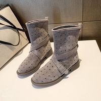 Bottines rétro à boucle creuse pour femmes, talon épais, denim western, respirantes, antidérapantes, durables