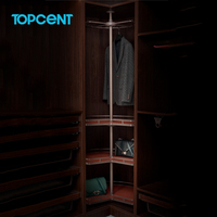 Topcent Porte-vêtements rotatif à 360 degrés, porte-pantalons, étagère d'angle pour garde-robe en fer/métal avec panier de rangement rond