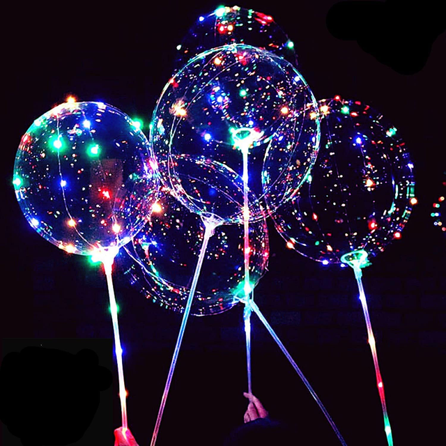 Luminous Led Balloons Light With Sticks Transparent Round Bubble Flashing Bobo