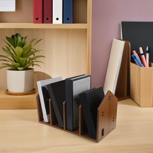 Wooden 4-Tier House-Shaped Bookshelf <strong>Desk</strong> Book Stand Workstation Organizer Student Tabletop Storage Shelf for Document Display - Product Image 2