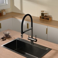 Robinet de cuisine en cuivre magnétique moderne et minimaliste, purificateur d'eau trois-en-un, double poignée chaud/froid extractible
