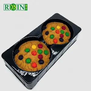 Plateau à biscuits jetables en plastique PET, 30 cm, 2 trous, thermomodelage de couleur noire, pour biscuits, desserts, Muffin, donuts