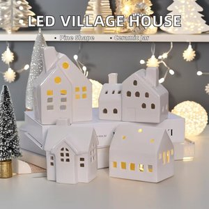 Maisons en céramique blanche Décoration de table éclairée par Led Lanterne de <span class=keywords><strong>maison</strong></span> de village Brûleur à mazout en <span class=keywords><strong>porcelaine</strong></span> pour huile essentielle - Product Image 2