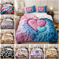 Ensemble de housse de couette et de drap de lit pour chambre à coucher, imprimé en fourrure simulée en forme de cœur rose et bleu
