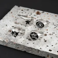 Lot de 4 bagues étoile noires pour hommes, coloris or et argent, anneaux ouverts, bijoux punk massifs, en alliage, cadeau de fête