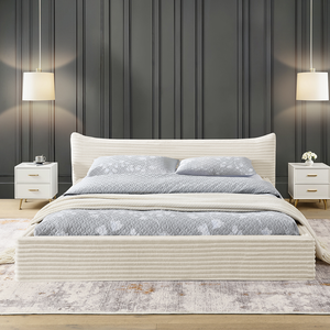 Modern Queen Size Adjustable Convertible Upholstered <b>Bed</b> <b>Frame</b> Curved Headboard Diamond Crystal <b>Frame</b> Wood Upholstery Grounded - Product Image 3