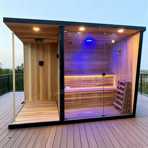 Poêle de Sauna Noir Extérieur avec Vestiaire Buitensauna <span class=keywords><strong>Van</strong></span> Massief Hout avec Therapeutische Lampe LED avec Grande Vitrine - Product Image 2