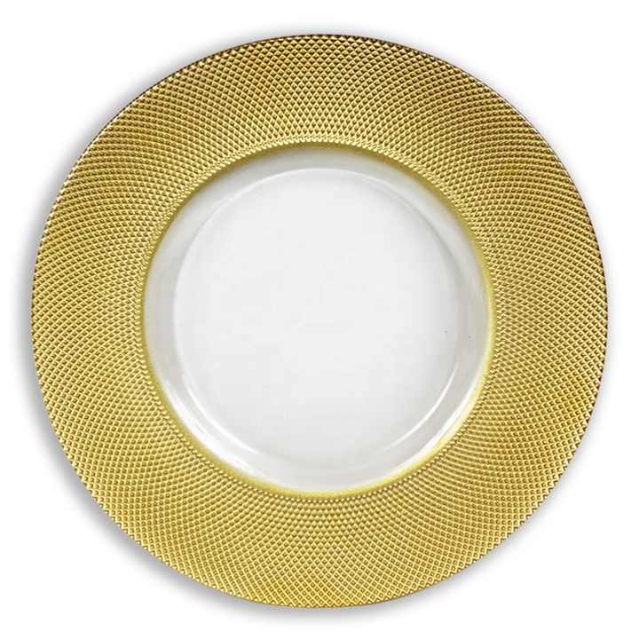 modern fancy gold rim glass charger plate for wedding - buy