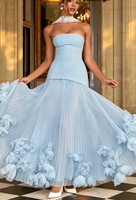 Robe Chic en Gros 2026 Grande Taille à Fleurs 3D, Robe Bustier Dos Nu à Lacets Coupe Trapèze, Robe d'Été Élégante pour Femme, Robe de Soirée