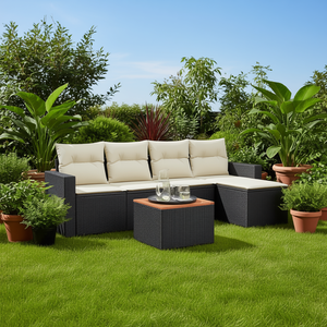 Ensemble de canapés de jardin en rotin PE d'extérieur, noir, modulaire, contemporain, imperméable, avec coussins en mousse haute densité - Product Image 2