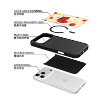 Coque de téléphone AG Feeling Black Edge avec motif chat et tomate doré pour iPhone 17, 17 Pro Max, 16 Pro, 15, 15 Pro Max, 15 Pro, 14 Pro Max – Coque magnétique