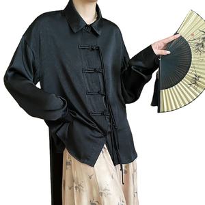 Camicetta <span class=keywords><strong>con</strong></span> bottone <span class=keywords><strong>con</strong></span> <span class=keywords><strong>nodo</strong></span> e nappe in raso di seta Jacquard da donna in stile cinese - Product Image 1